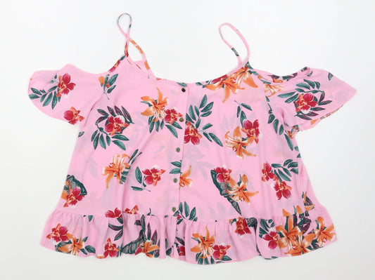 Atmosphere Womens Pink Floral Polyester Basic Blouse Size 14 Scoop Neck