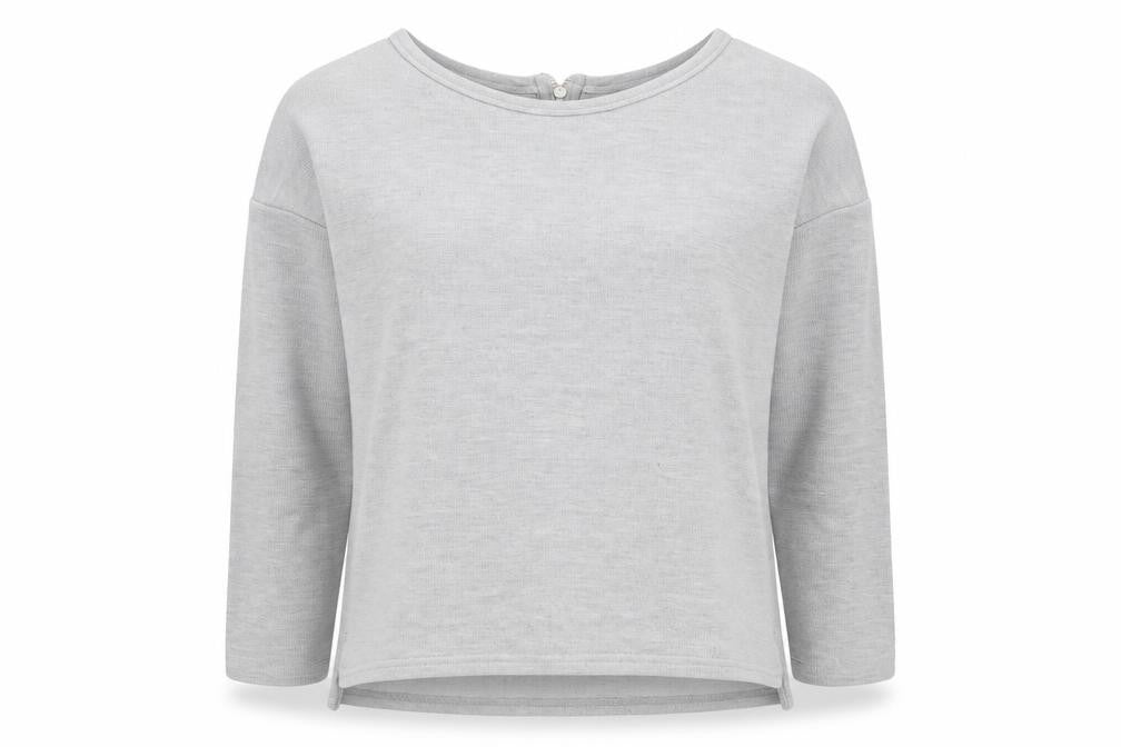 Front view of New Look women’s grey polyester pullover sweatshirt, size UK 12, zip