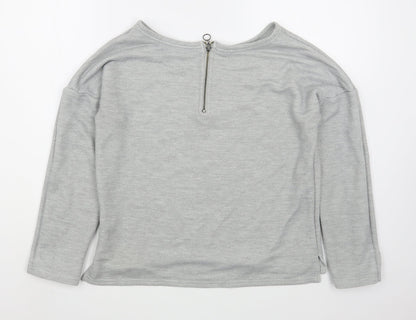 Back view of New Look women’s grey polyester pullover sweatshirt, size UK 12, zip