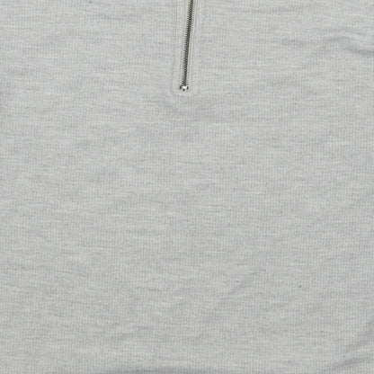 Brand and care label for New Look women’s grey polyester pullover sweatshirt, size UK 12, zip