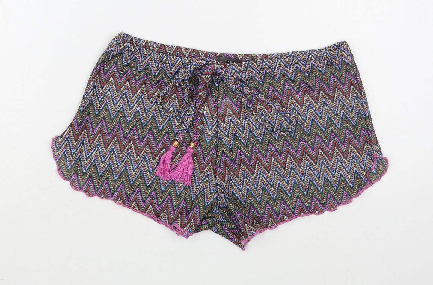 Primark Womens Multicoloured Striped Polyester Hot Pants Shorts Size S  Regular Tie - Swim Cover Up