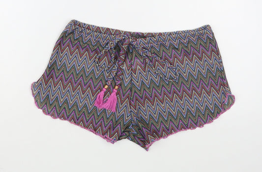 Primark Womens Multicoloured Striped Polyester Hot Pants Shorts Size S  Regular Tie - Swim Cover Up