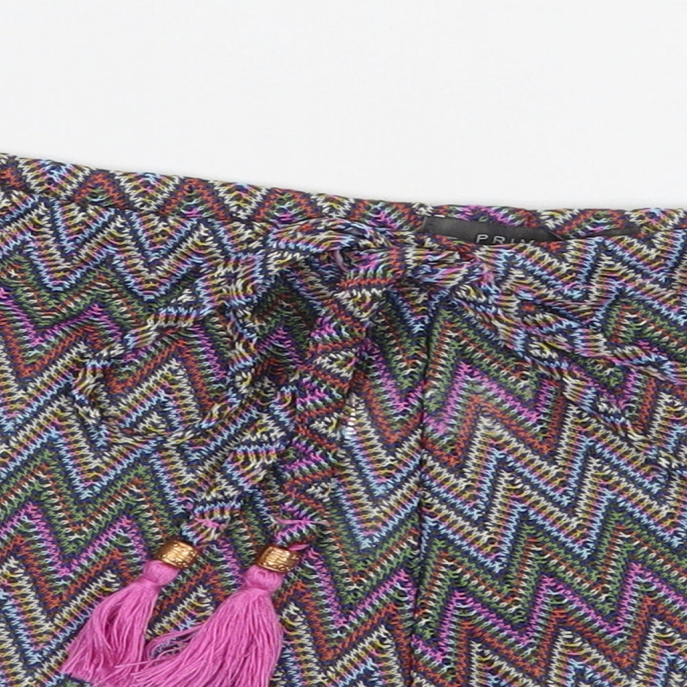 Primark Womens Multicoloured Striped Polyester Hot Pants Shorts Size S  Regular Tie - Swim Cover Up