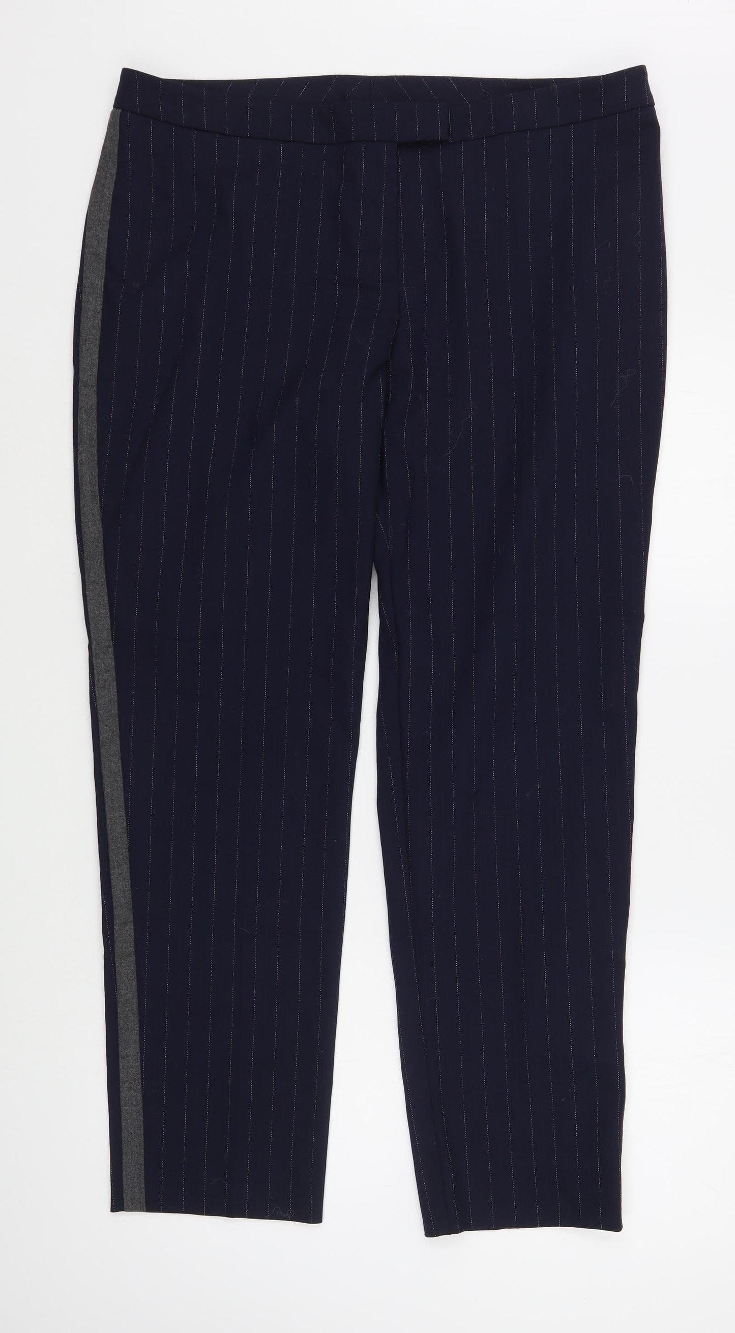 Rosso35 Womens Blue Striped Polyester Trousers  Size 22 L29 in Regular Zip