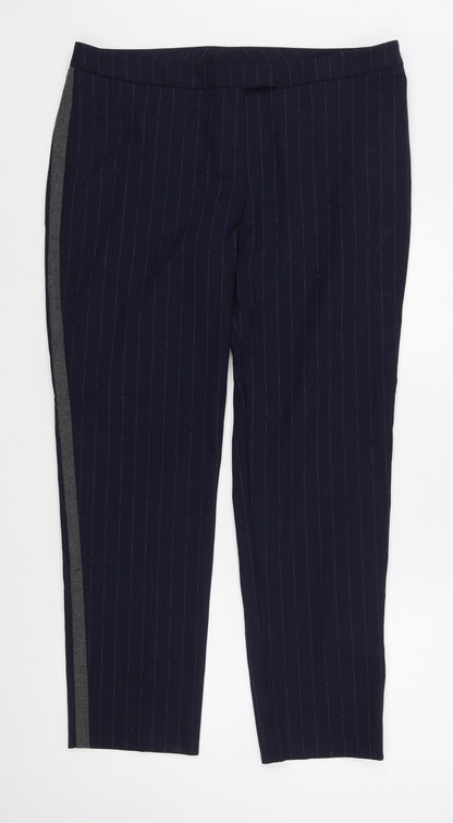 Rosso35 Womens Blue Striped Polyester Trousers  Size 22 L29 in Regular Zip