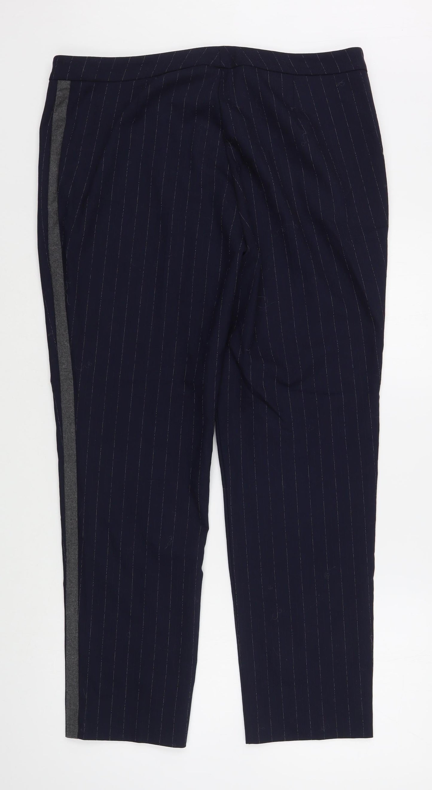 Rosso35 Womens Blue Striped Polyester Trousers  Size 22 L29 in Regular Zip