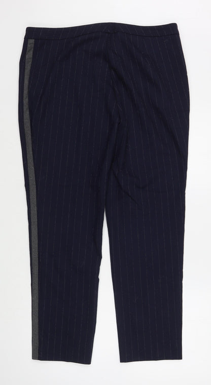 Rosso35 Womens Blue Striped Polyester Trousers  Size 22 L29 in Regular Zip
