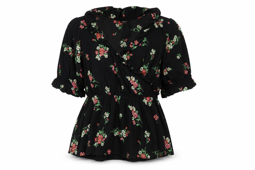 Simply Be Womens Black Floral Polyester Wrap Dress  Size 8  V-Neck Pullover