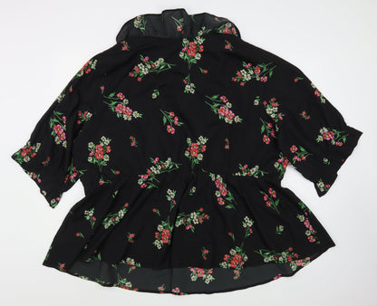Simply Be Womens Black Floral Polyester Wrap Dress  Size 8  V-Neck Pullover