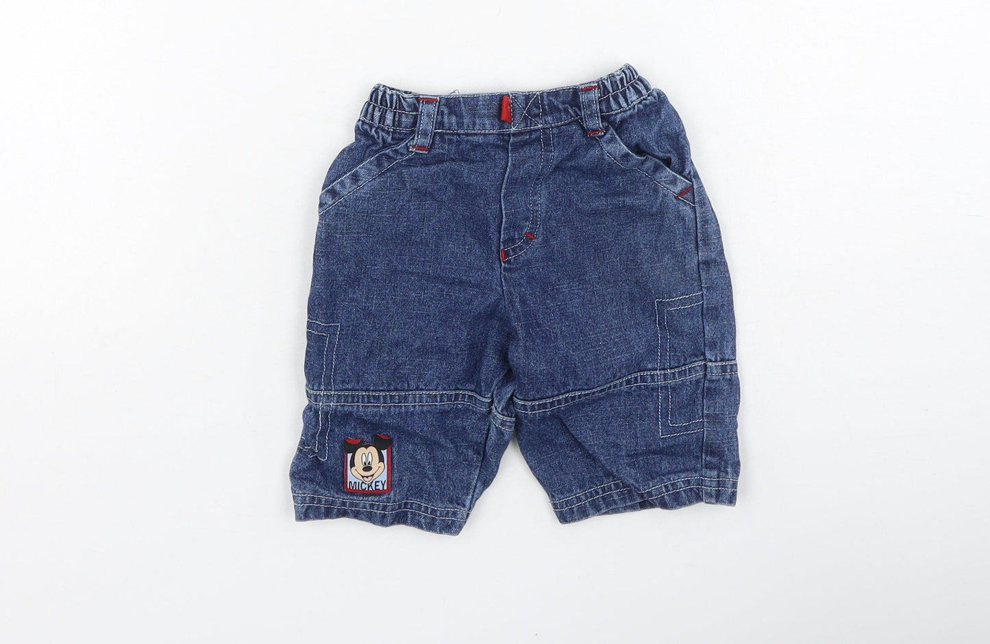 Preworn Boys Blue  Cotton Cropped Jeans Size 0-3 Months   - Mickey Mouse