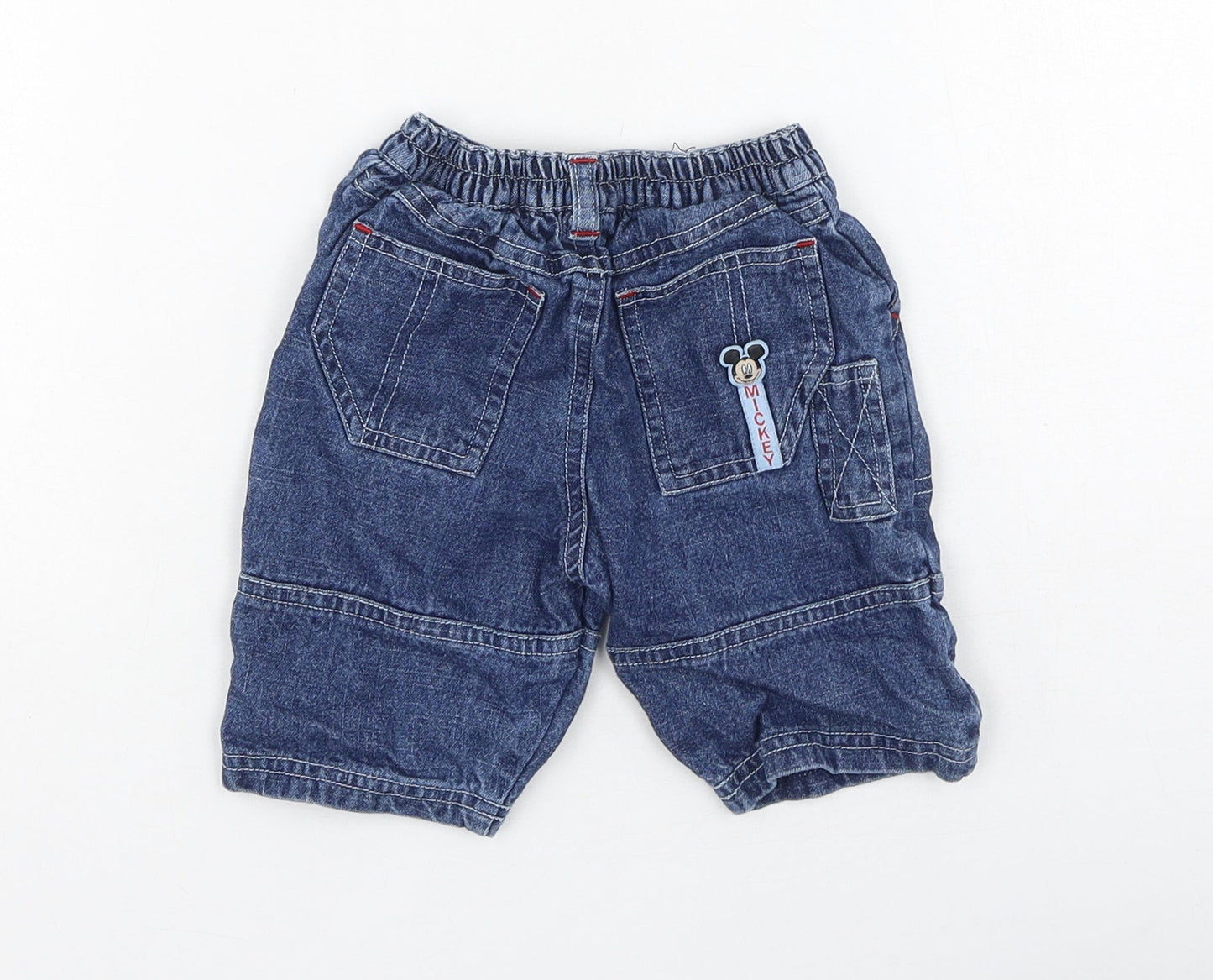 Preworn Boys Blue  Cotton Cropped Jeans Size 0-3 Months   - Mickey Mouse
