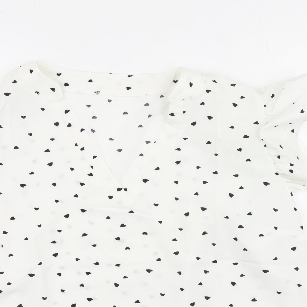 SheIn Womens White  Polyester Basic Blouse Size XL V-Neck