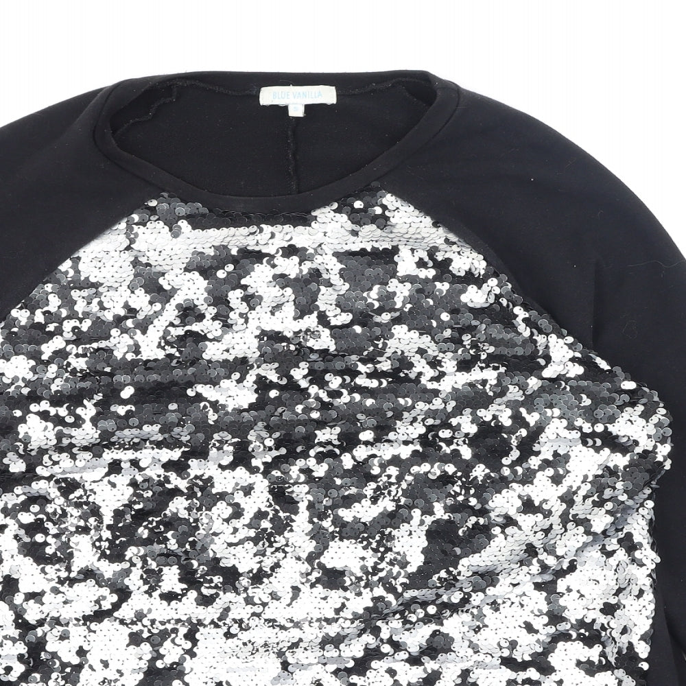 Close-up detail of Blue Vanilla women’s black cotton basic t-shirt, size S, round neck