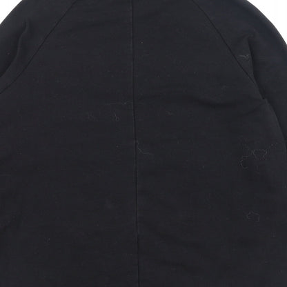 Brand and care label for Blue Vanilla women’s black cotton basic t-shirt, size S, round neck