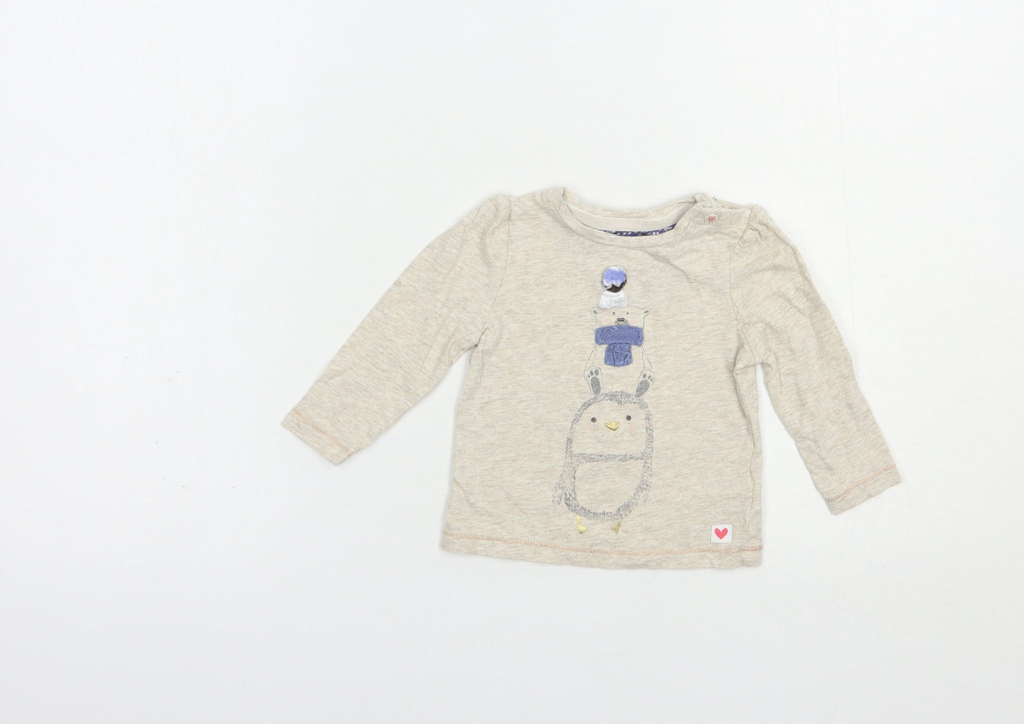 Mothercare Baby Beige  Cotton Pullover Polo Size 6-9 Months V-Neck Snap - Cute Animals