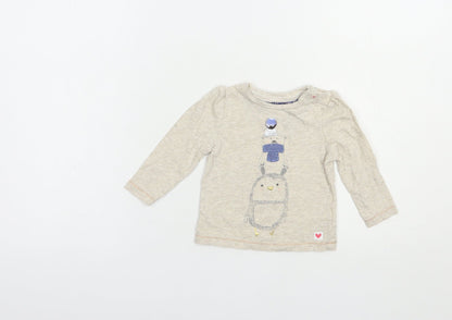 Mothercare Baby Beige  Cotton Pullover Polo Size 6-9 Months V-Neck Snap - Cute Animals