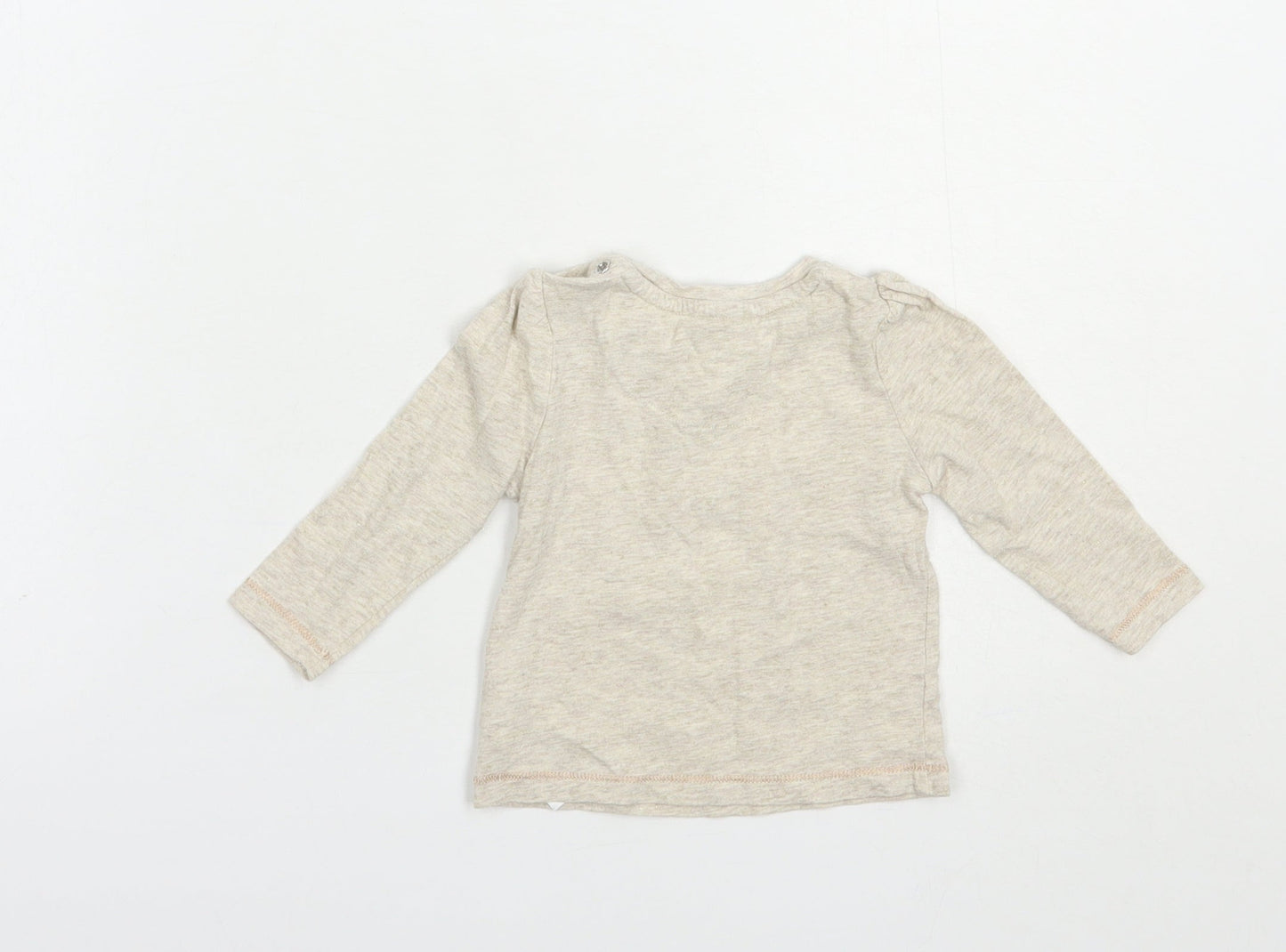 Mothercare Baby Beige  Cotton Pullover Polo Size 6-9 Months V-Neck Snap - Cute Animals