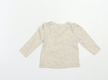 Mothercare Baby Beige  Cotton Pullover Polo Size 6-9 Months V-Neck Snap - Cute Animals