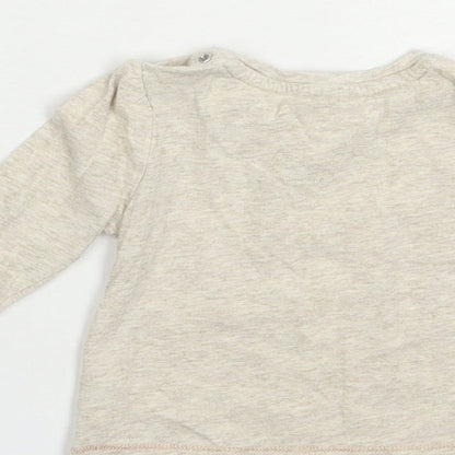 Mothercare Baby Beige  Cotton Pullover Polo Size 6-9 Months V-Neck Snap - Cute Animals