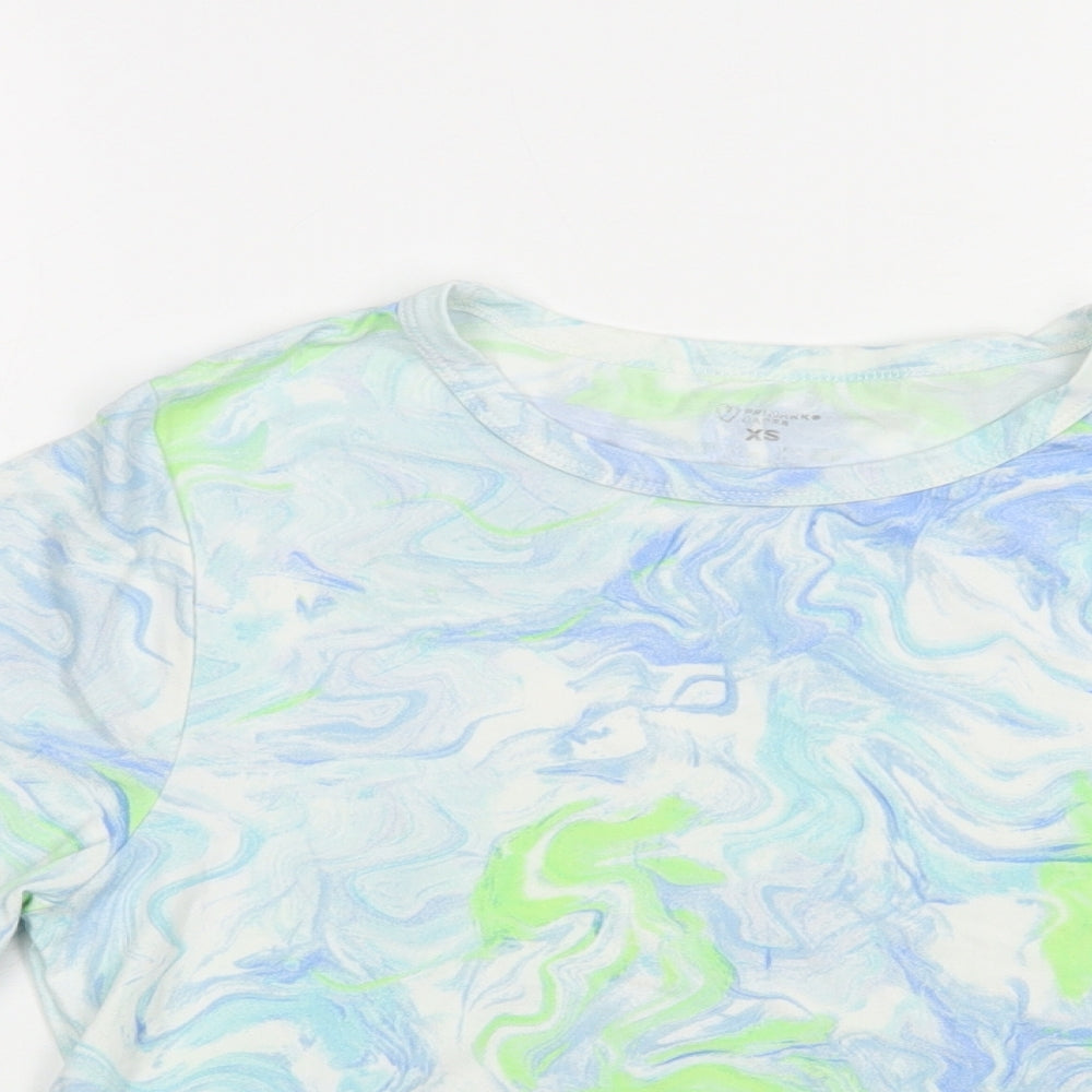 Primark Womens Blue Geometric Polyester Basic T-Shirt Size 6 Crew Neck