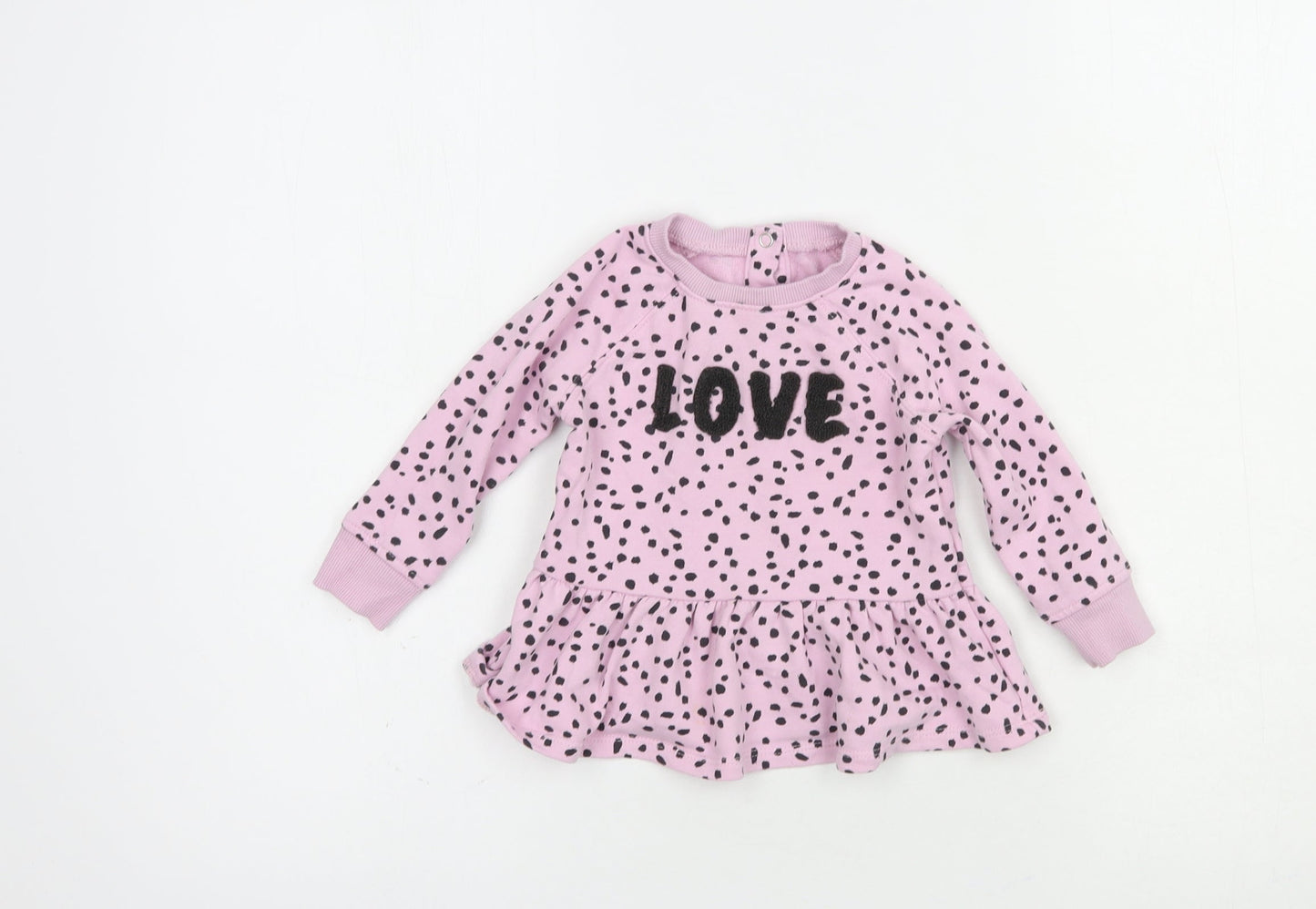 Dunnes Stores Baby Pink Animal Print Cotton Pullover Jumper Size 9-12 Months  Snap - Love