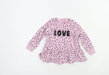 Dunnes Stores Baby Pink Animal Print Cotton Pullover Jumper Size 9-12 Months  Snap - Love