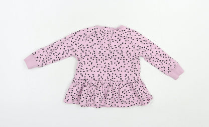 Dunnes Stores Baby Pink Animal Print Cotton Pullover Jumper Size 9-12 Months  Snap - Love