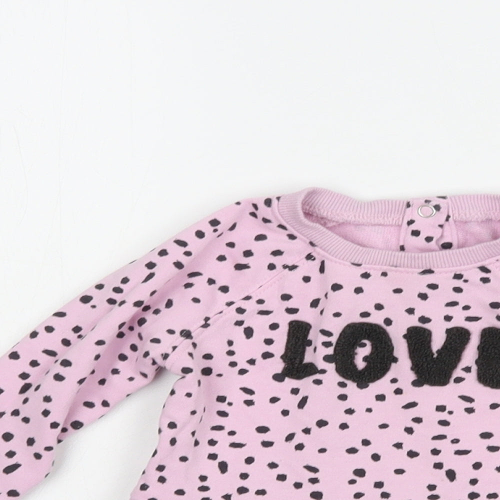Dunnes Stores Baby Pink Animal Print Cotton Pullover Jumper Size 9-12 Months  Snap - Love