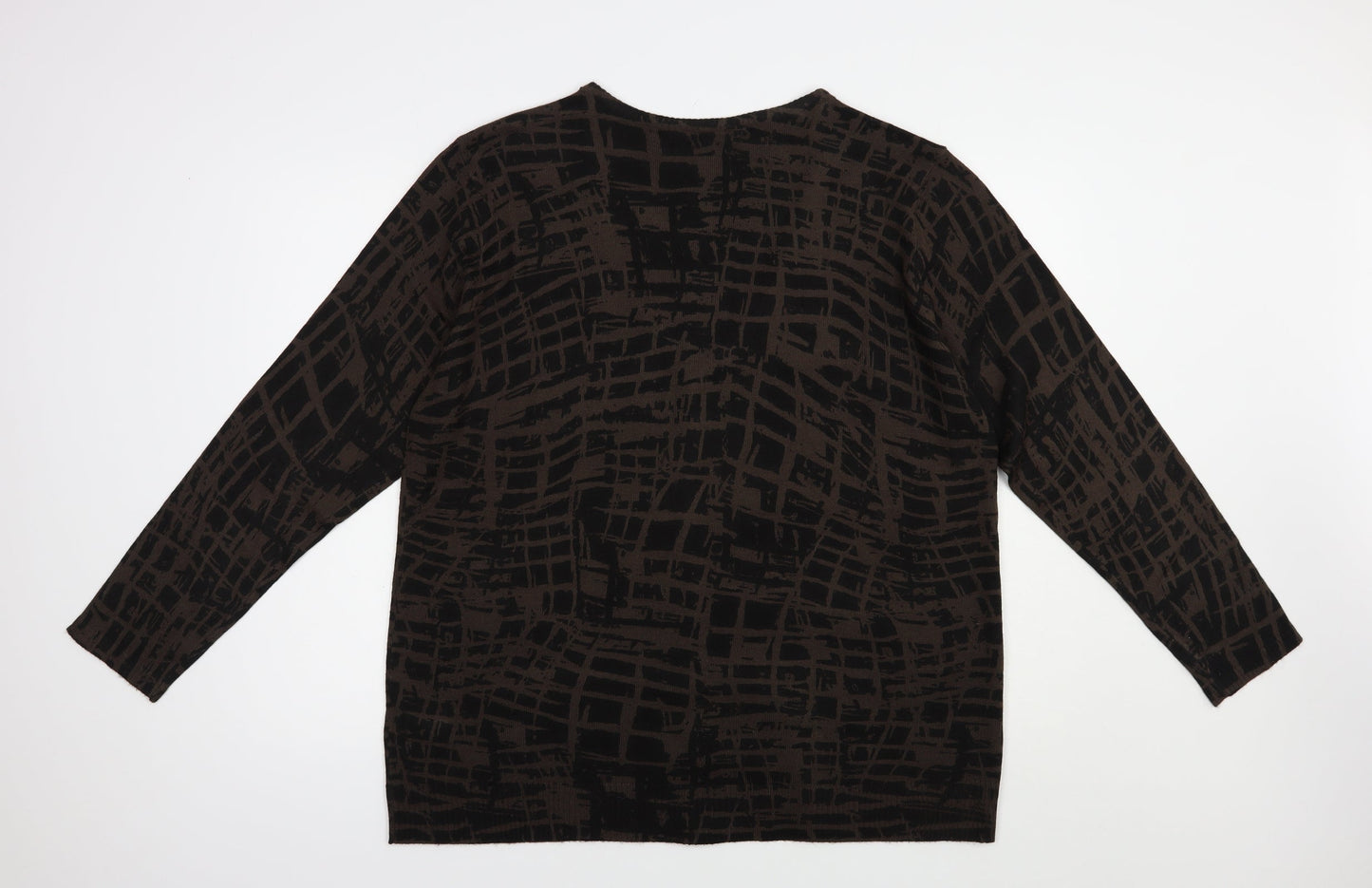 La Mode Womens Brown V-Neck Geometric Acrylic Cardigan Jumper Size XL