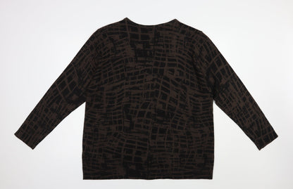 La Mode Womens Brown V-Neck Geometric Acrylic Cardigan Jumper Size XL