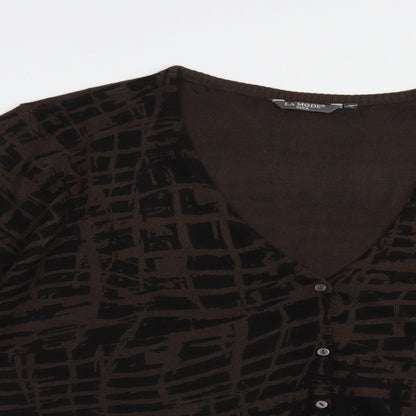 La Mode Womens Brown V-Neck Geometric Acrylic Cardigan Jumper Size XL