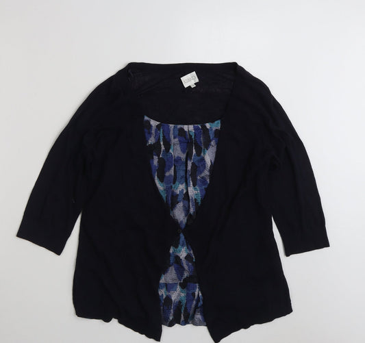 Kaliko Womens Blue Square Neck Geometric Cotton Pullover Jumper Size 12