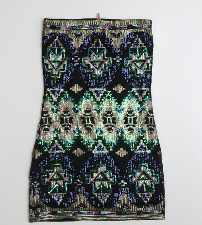 Sweewe Paris  Womens Black Geometric Viscose Bodycon  Size M  Off the Shoulder Pullover - Size M-L