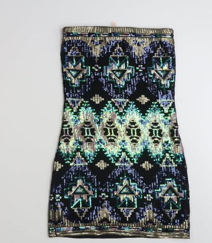 Sweewe Paris  Womens Black Geometric Viscose Bodycon  Size M  Off the Shoulder Pullover - Size M-L