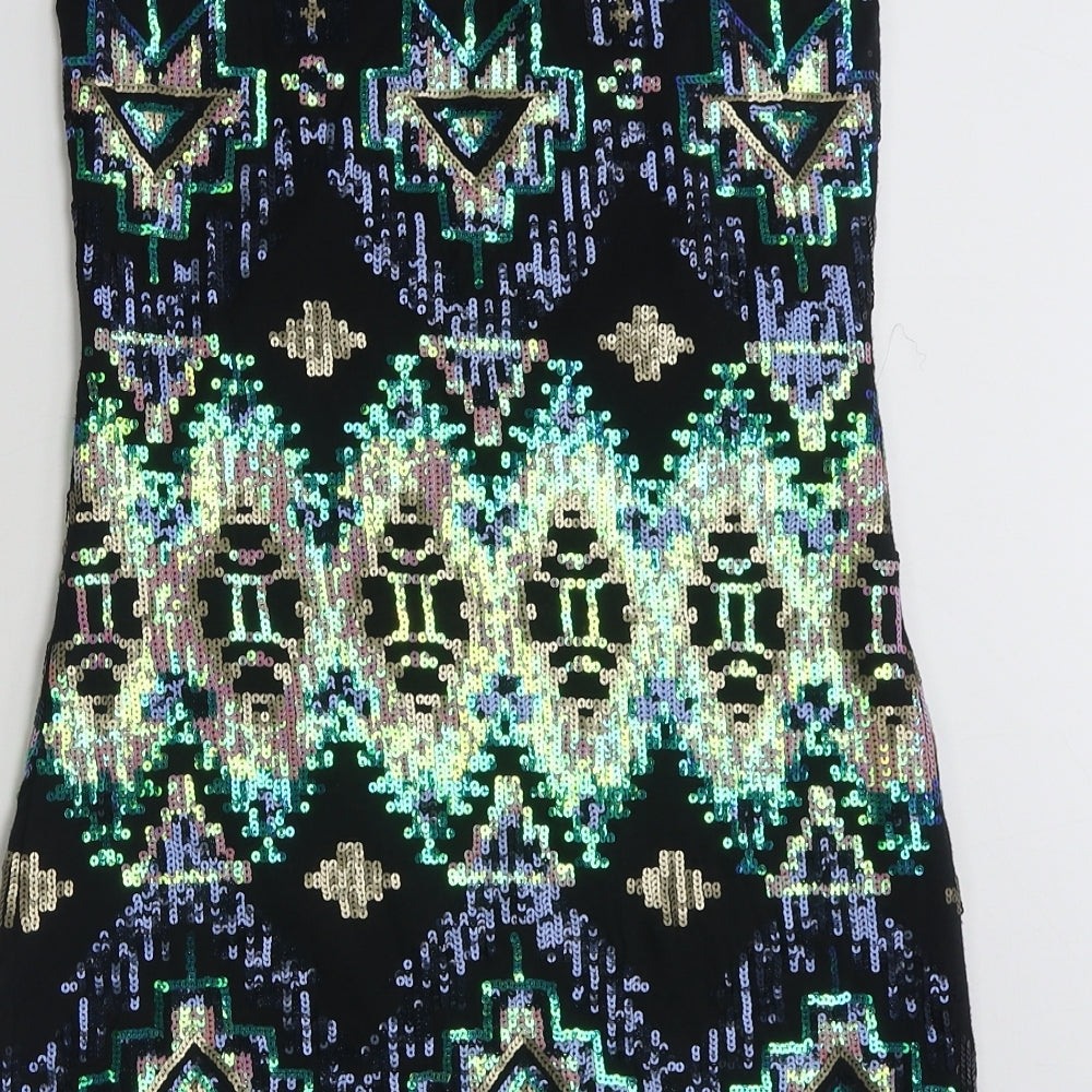 Sweewe Paris  Womens Black Geometric Viscose Bodycon  Size M  Off the Shoulder Pullover - Size M-L