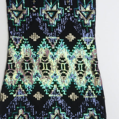 Sweewe Paris  Womens Black Geometric Viscose Bodycon  Size M  Off the Shoulder Pullover - Size M-L
