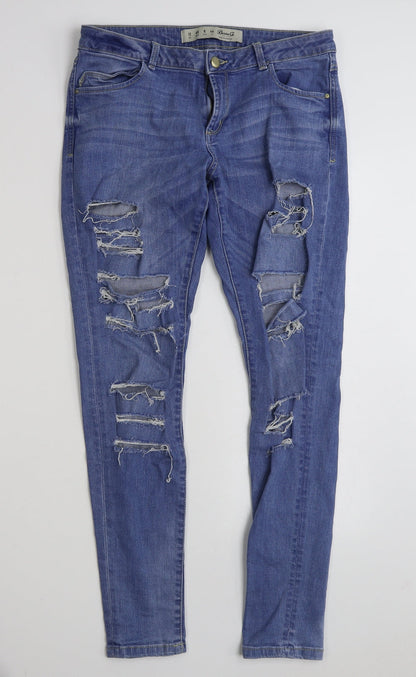 Denim & Co. Womens Blue  Cotton Skinny Jeans Size 12 L29 in Slim Zip