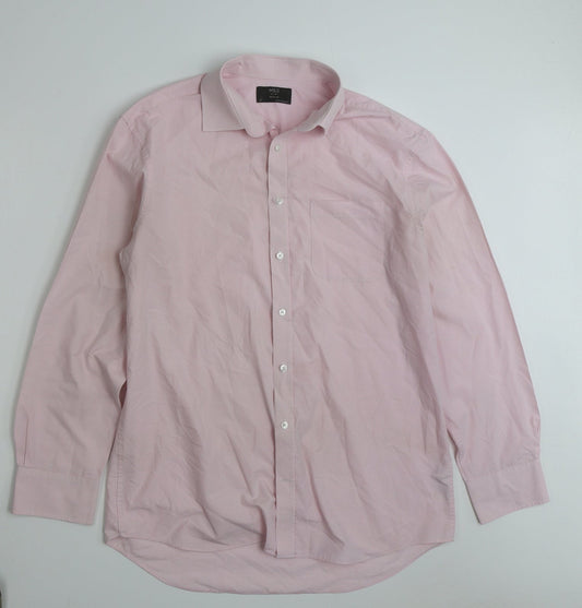 Mens UK Size 16 Marks and Spencer Pink  Button-Up Long Sleeve Casual Shirt