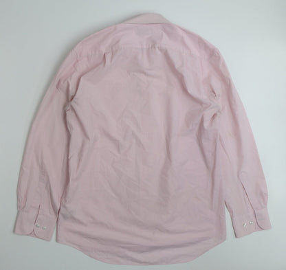 Mens UK Size 16 Marks and Spencer Pink  Button-Up Long Sleeve Casual Shirt