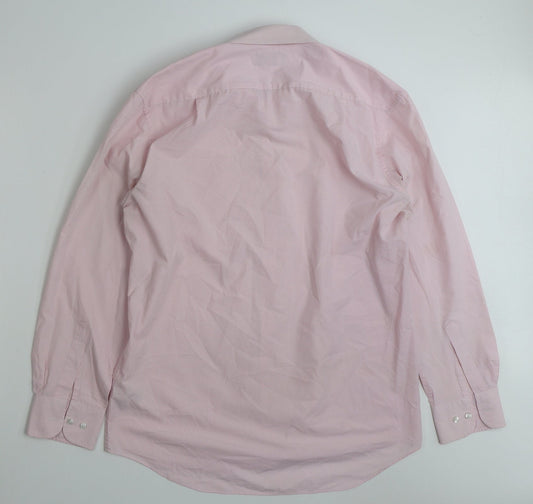 Mens UK Size 16 Marks and Spencer Pink  Button-Up Long Sleeve Casual Shirt