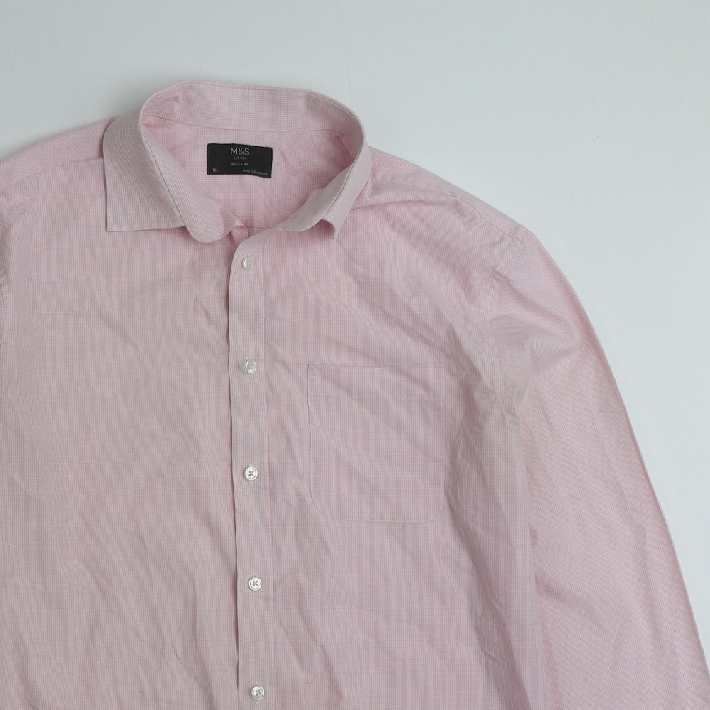 Mens UK Size 16 Marks and Spencer Pink  Button-Up Long Sleeve Casual Shirt