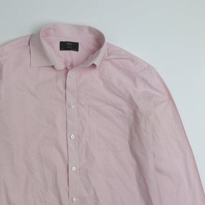 Mens UK Size 16 Marks and Spencer Pink  Button-Up Long Sleeve Casual Shirt