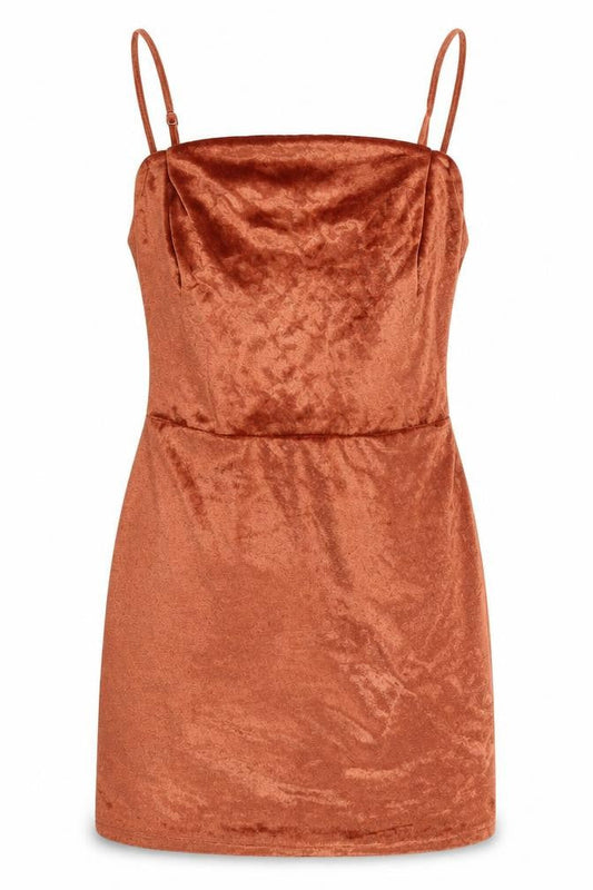 Front view of Parisian women’s orange polyester mini, size UK 10, square neck pullover