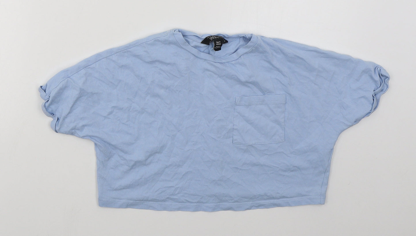 New Look Girls Blue  Cotton Cropped T-Shirt Size 9 Years Crew Neck Pullover