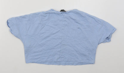 New Look Girls Blue  Cotton Cropped T-Shirt Size 9 Years Crew Neck Pullover