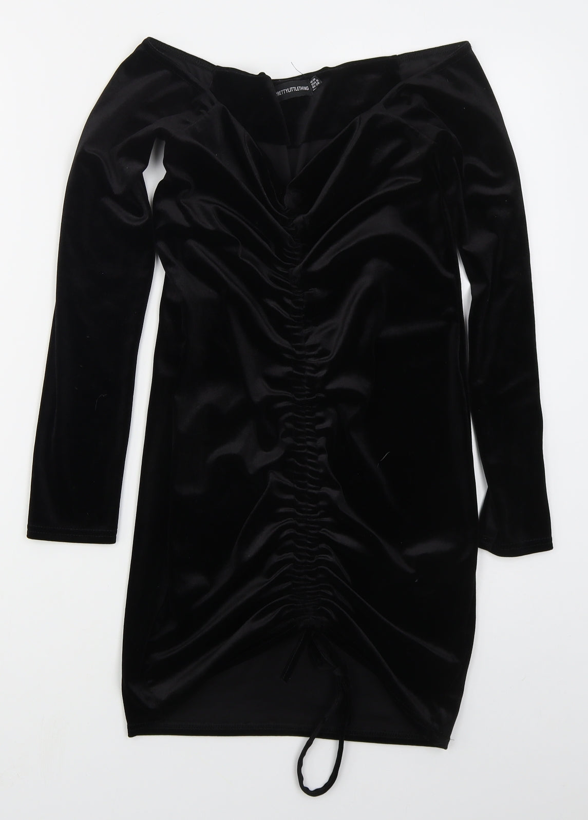 PRETTYLITTLETHING Womens Black  Polyester Mini  Size 10  Off the Shoulder Pullover