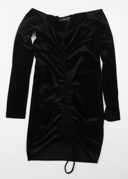 PRETTYLITTLETHING Womens Black  Polyester Mini  Size 10  Off the Shoulder Pullover