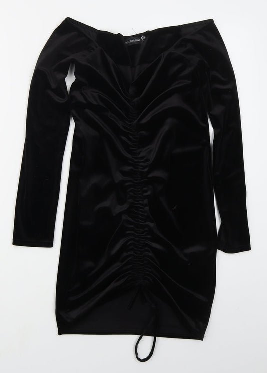 PRETTYLITTLETHING Womens Black  Polyester Mini  Size 10  Off the Shoulder Pullover