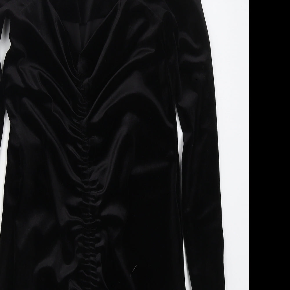 PRETTYLITTLETHING Womens Black  Polyester Mini  Size 10  Off the Shoulder Pullover