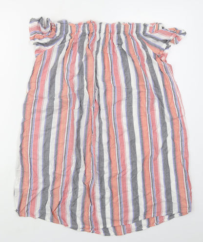 Papaya Womens Red Striped Viscose A-Line  Size 10  Off the Shoulder Pullover